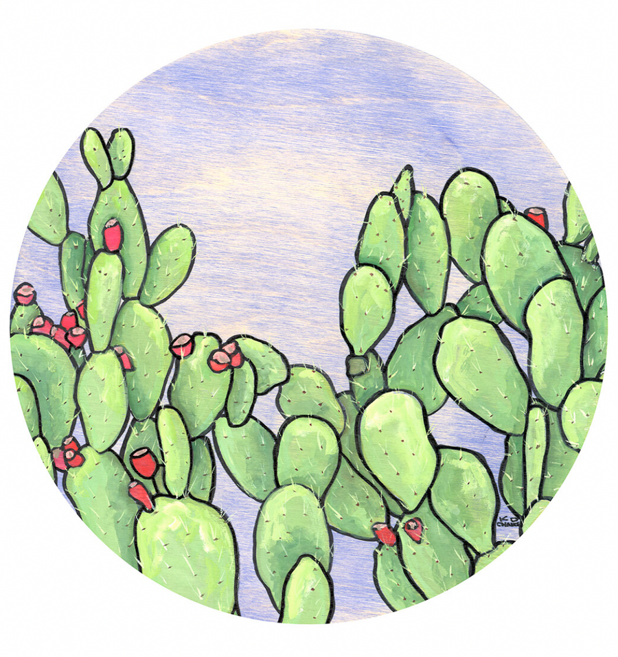Prickly Pear Cactus 1  - Katie Chance - 14x14"
