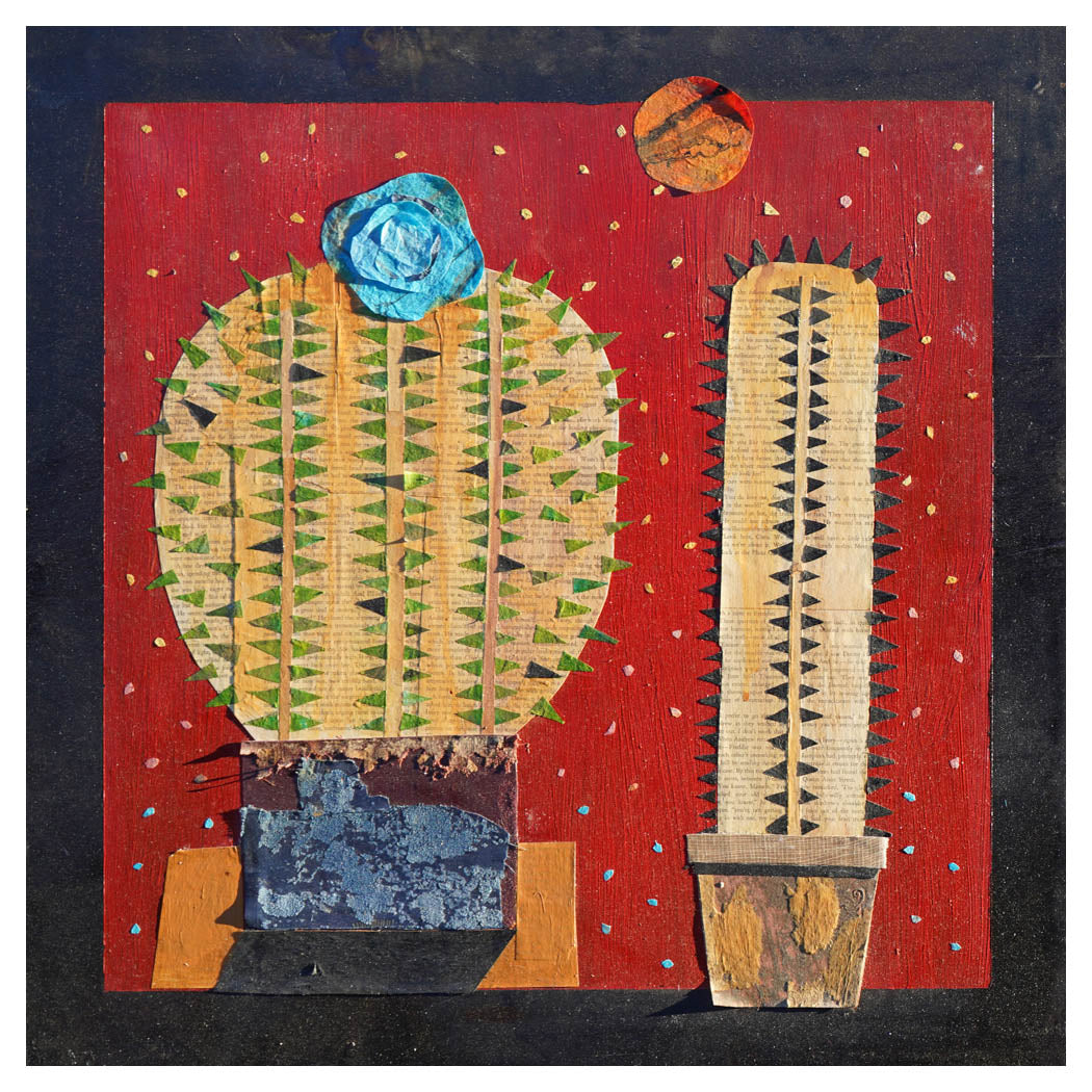 2 Cacti with Blue Flower - Larry Goode - 24x24"