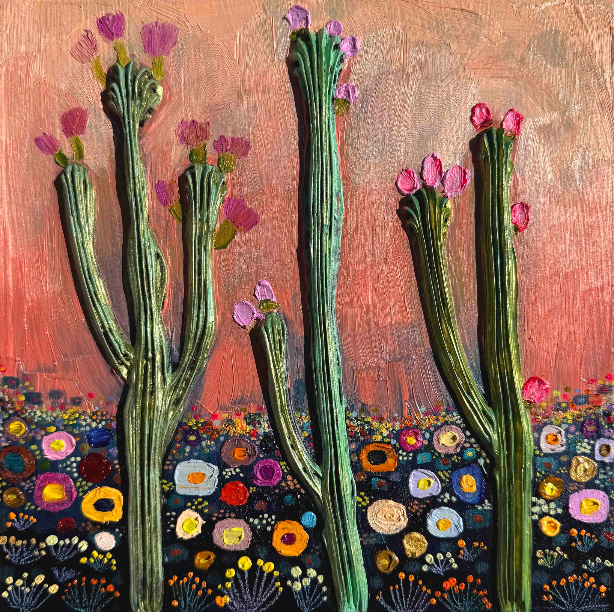 Desert Flowers in Coral - Eli Halpin - 8x8"