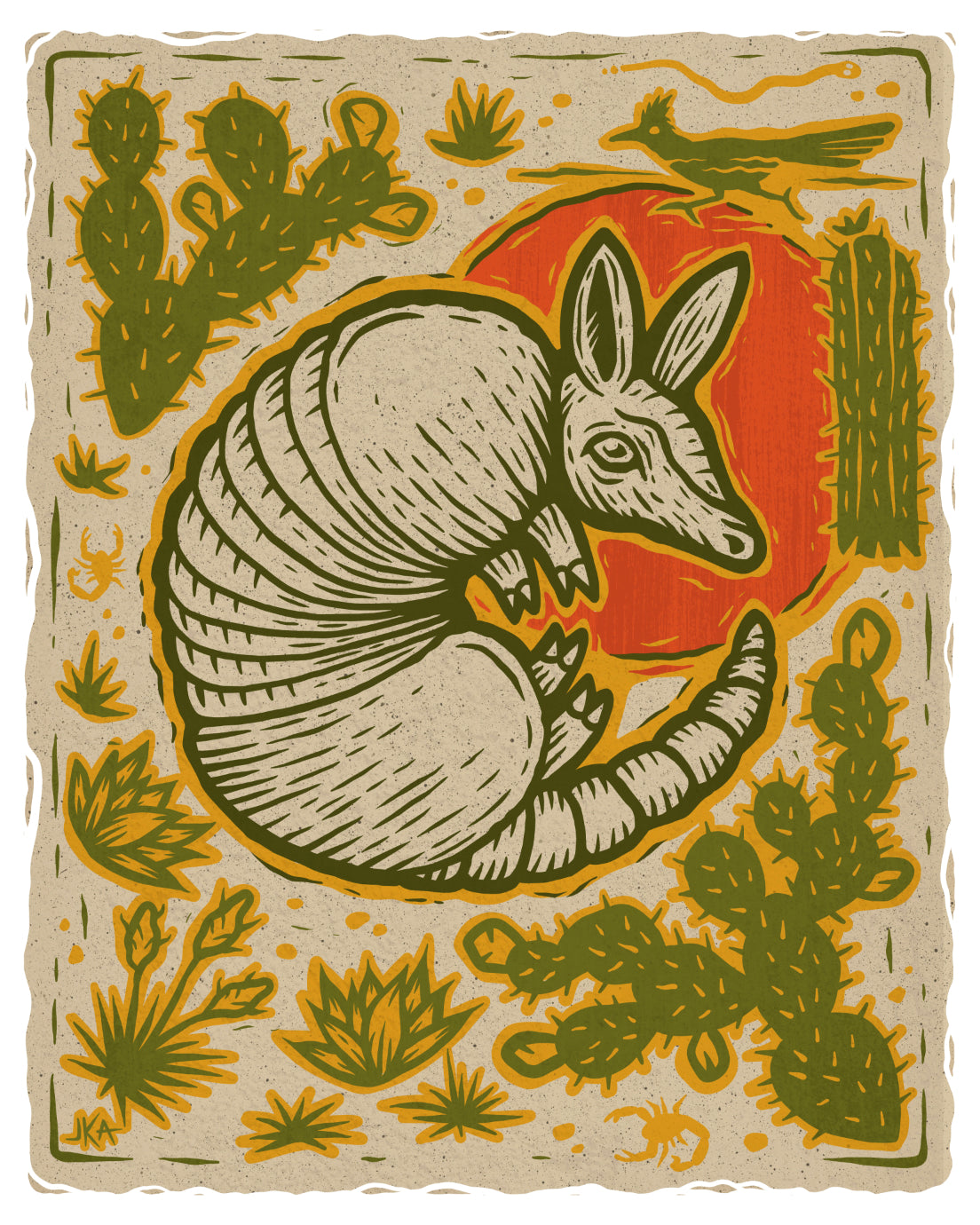 Desert Friends - Armadillo - Jeremy Aubrey - Print