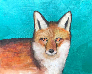 Fox in Iridescent Turquoise - Eli Halpin - 11x14"