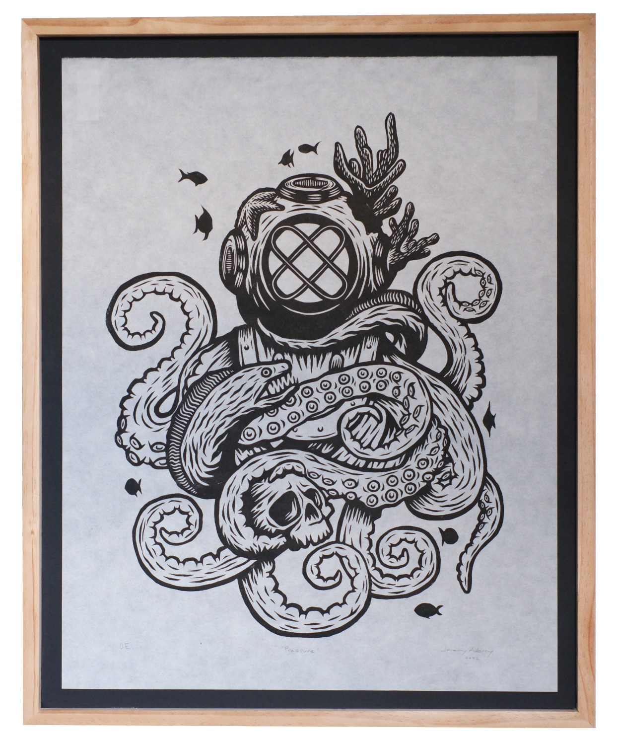 Pressure - Jeremy Aubrey - Framed Linocut 24x30"