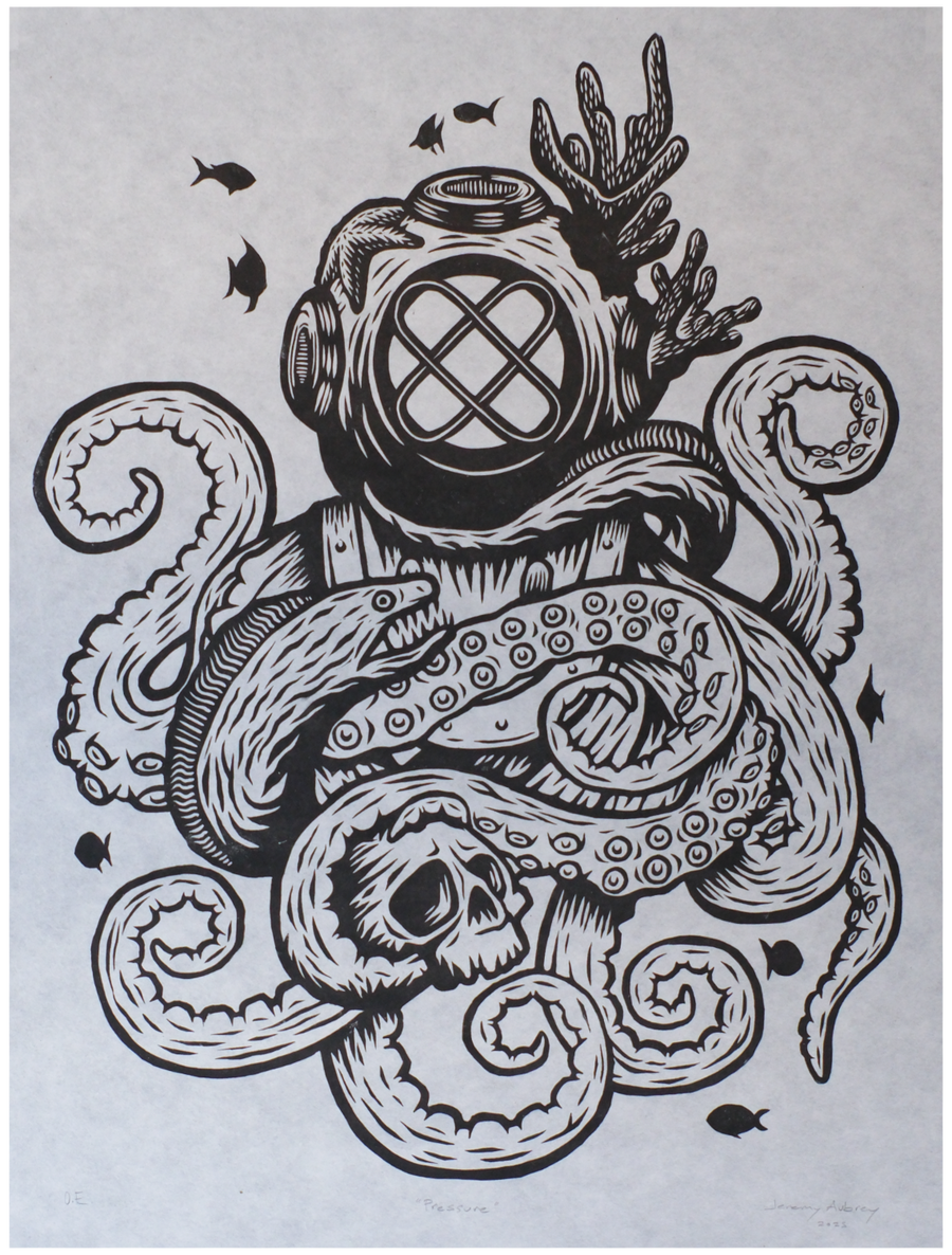 Pressure - Jeremy Aubrey - Framed Linocut 24x30"