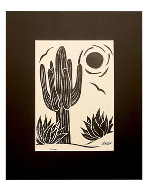Saguaro Lino Cut Print #2 - Raymond Allen - 8 x 10"