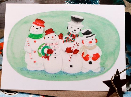 VINTAGE SNOWMEN BLOW MOLDS TINY CARDS - Heather Sundquist Hall - 2.5x3.5"