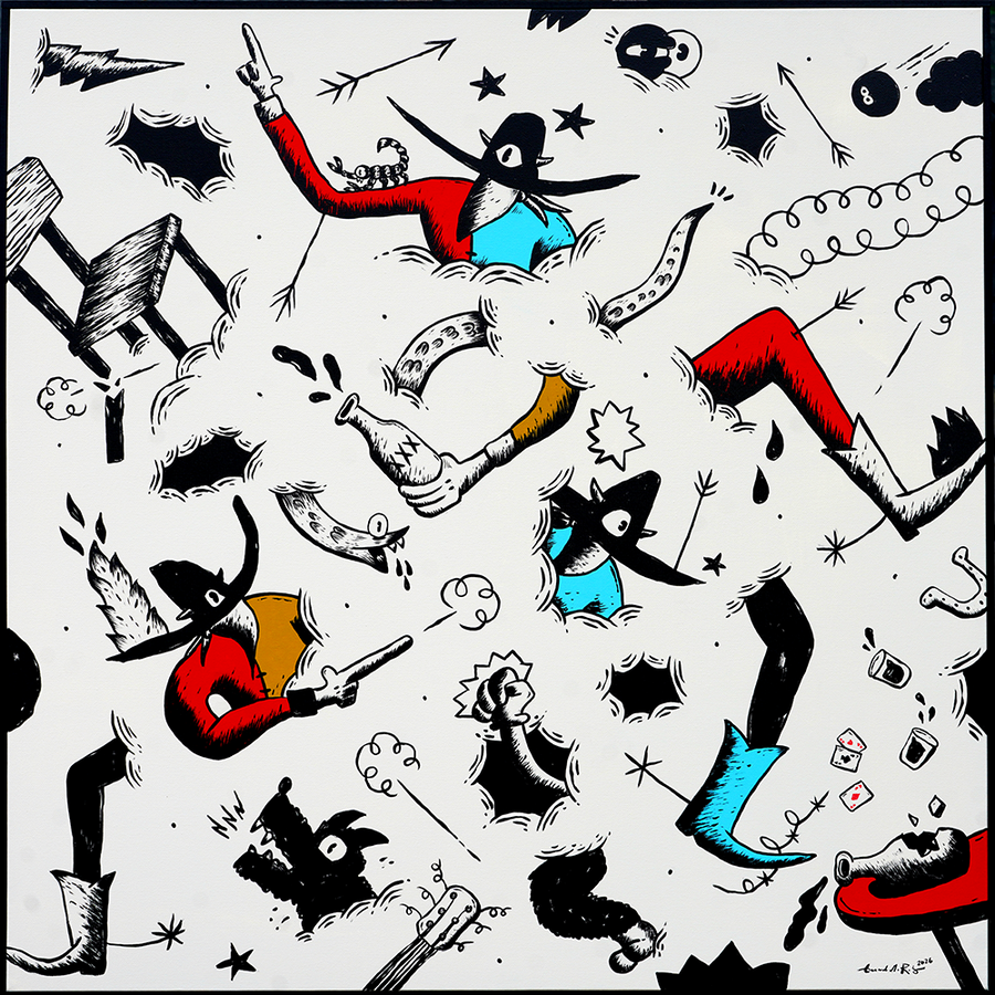 Bar Fight - Framed - Gerardo Rodriguez - 36x36"