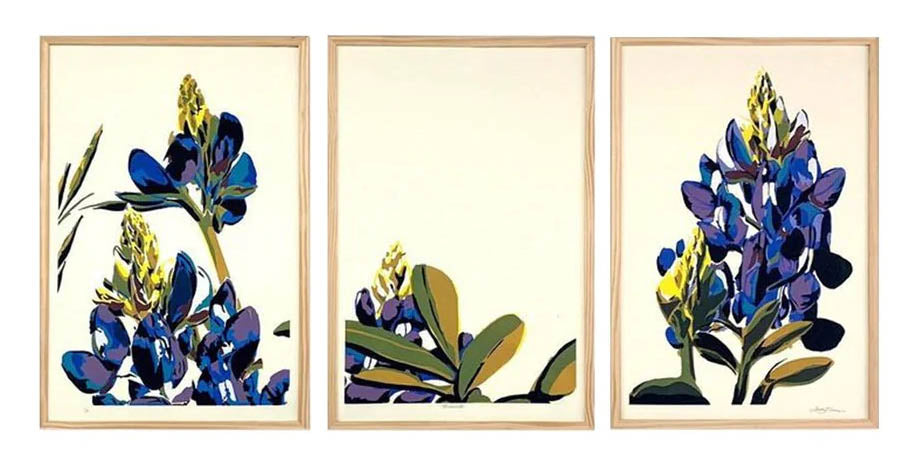 Bluebonnet Triptych (Screen print triptych) - Landry McMeans - 30 x 62"