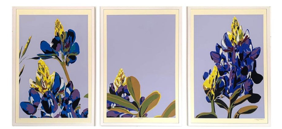 Bluebonnet Triptych (Screen print triptych) in Periwinkle - Landry McMeans - 30 x 62"