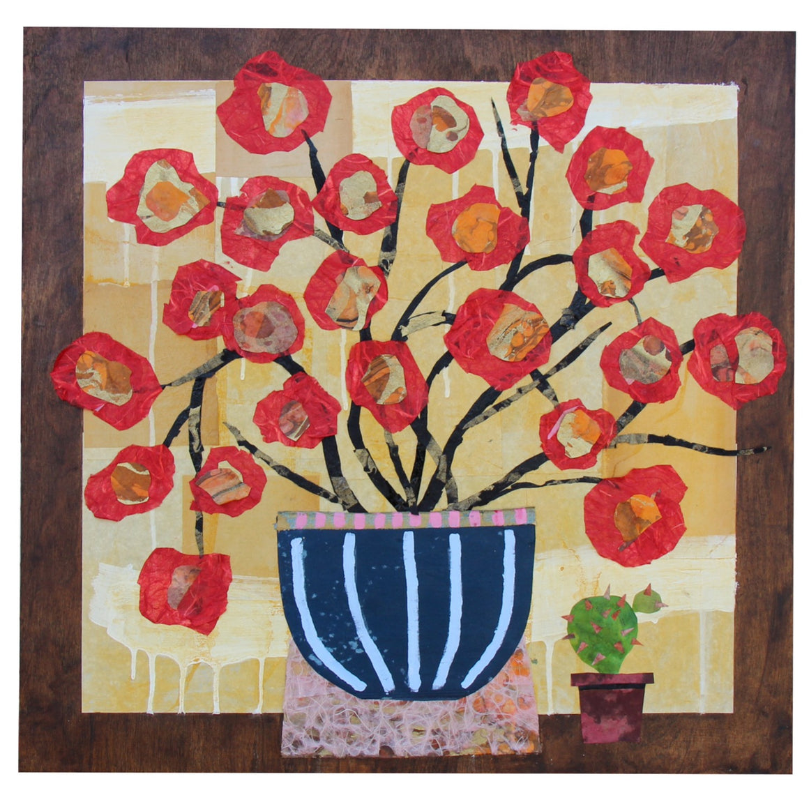 Red Flowers with Small Cactus - Larry Goode - 24x24"